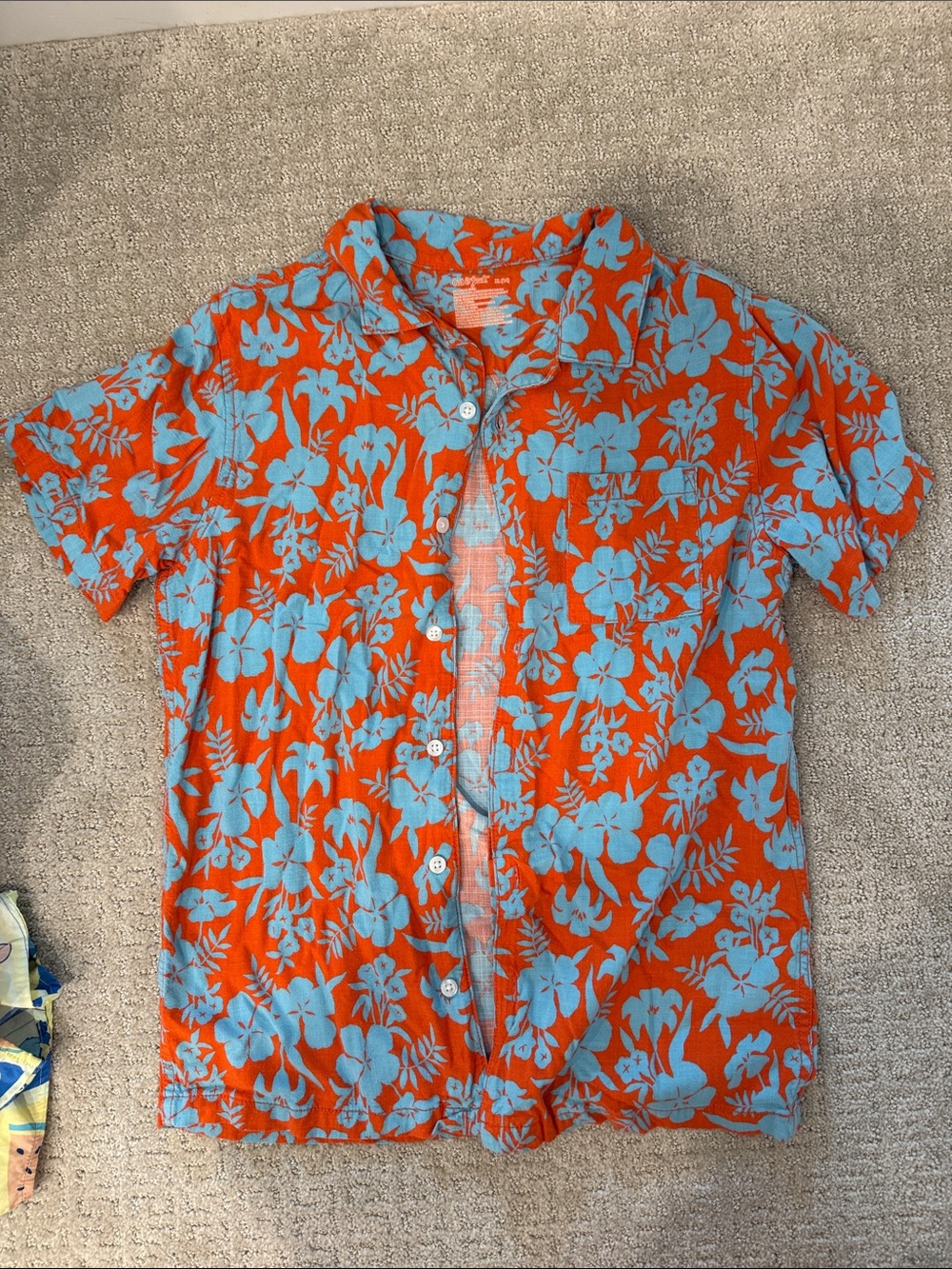 Cat & Jack Orange Short-Sleeve Button-Up with Light Blue Floral Print